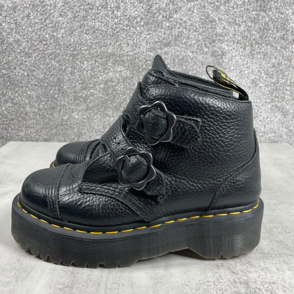 Dr Martens Boots Womens 6 Platform Buckle Flower Leather Grunge Punk Goth